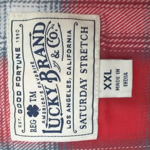 Men's Lucky Brand Short Sleeve Plaid Western Shirt Saturday Stretch Size XXL - Picture 8 of 8